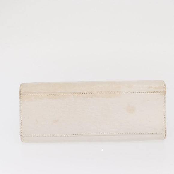 FENDI Hand Bag Leather White Gold Auth 169496