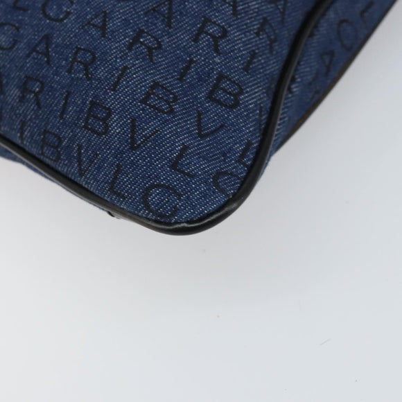 BVLGARI Logo Mania Shoulder Bag Canvas Blue Silver Auth 169505