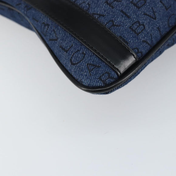 BVLGARI Logo Mania Shoulder Bag Canvas Blue Silver Auth 169505