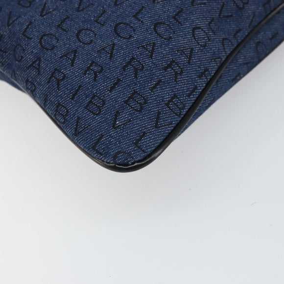 BVLGARI Logo Mania Shoulder Bag Canvas Blue Silver Auth 169505