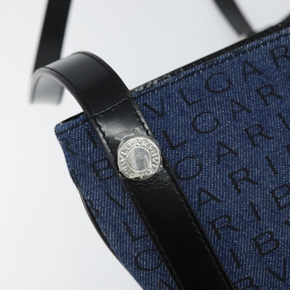 BVLGARI Logo Mania Shoulder Bag Canvas Blue Silver Auth 169505