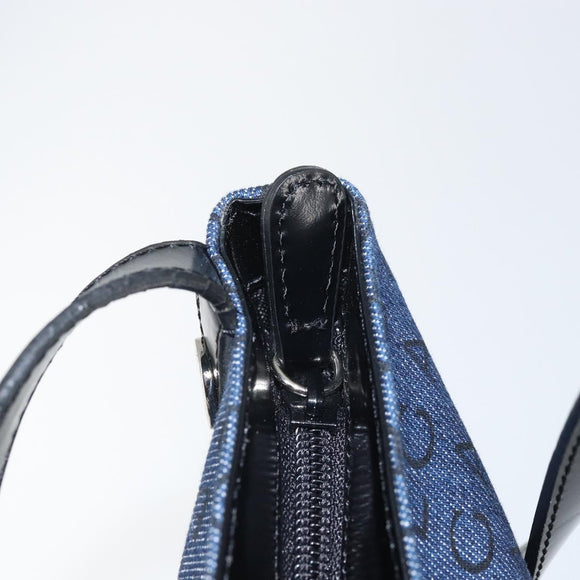BVLGARI Logo Mania Shoulder Bag Canvas Blue Silver Auth 169505
