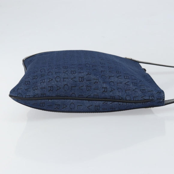BVLGARI Logo Mania Shoulder Bag Canvas Blue Silver Auth 169505