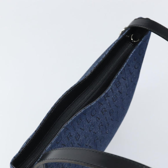 BVLGARI Logo Mania Shoulder Bag Canvas Blue Silver Auth 169505