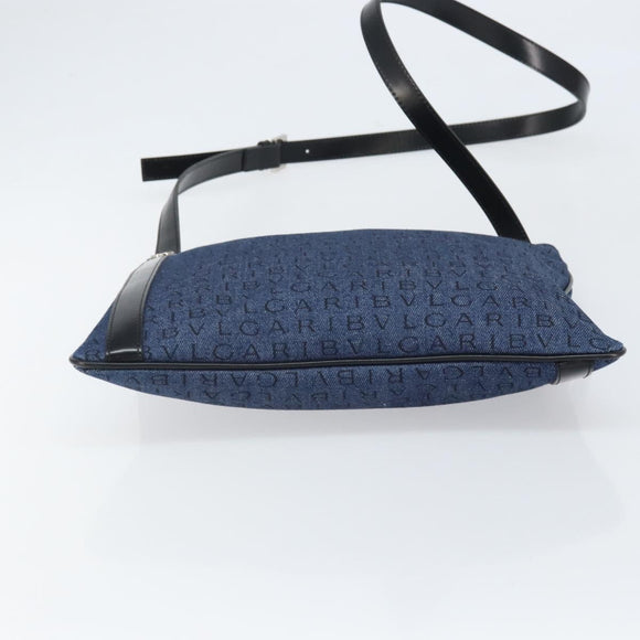 BVLGARI Logo Mania Shoulder Bag Canvas Blue Silver Auth 169505