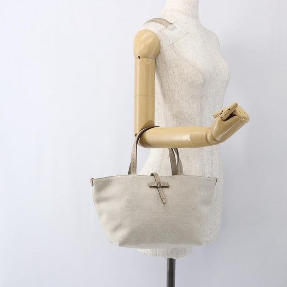 Salvatore Ferragamo Hand Bag Canvas Beige Gold Auth 169508