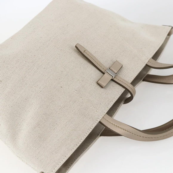 Salvatore Ferragamo Hand Bag Canvas Beige Gold Auth 169508