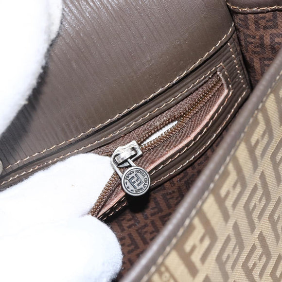 FENDI Zucchino Canvas Shoulder Bag Coated Canvas Beige Silver Auth 169510