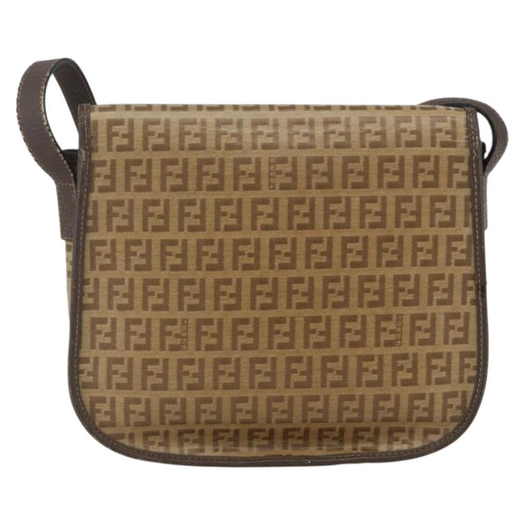 FENDI Zucchino Canvas Shoulder Bag Coated Canvas Beige Silver Auth 169510