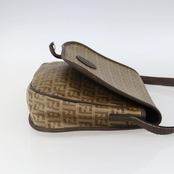 FENDI Zucchino Canvas Shoulder Bag Coated Canvas Beige Silver Auth 169510