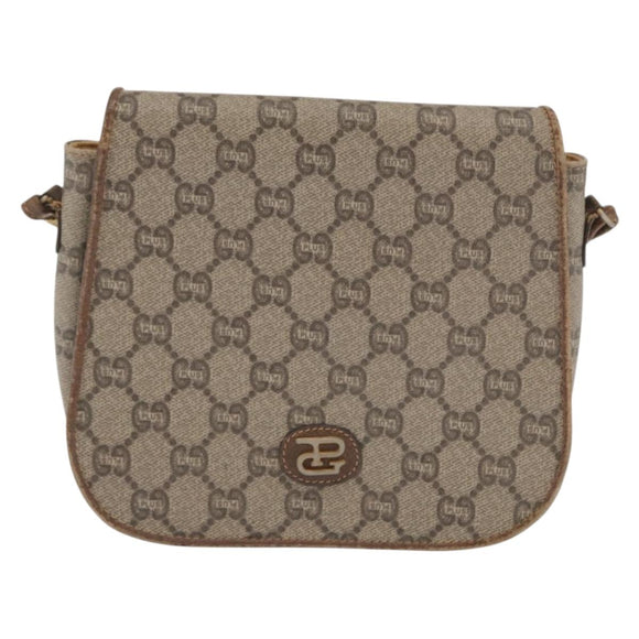 GUCCI GG Plus Supreme Shoulder Bag PVC Beige Gold Auth 169512