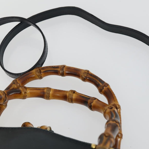 GUCCI Bamboo Hand Bag Leather 2way Black Gold 000 2122 0290 Auth 169514