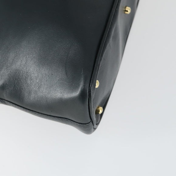 GUCCI Bamboo Hand Bag Leather 2way Black Gold 000 2122 0290 Auth 169514