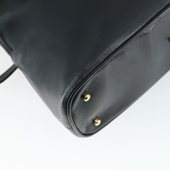 GUCCI Bamboo Hand Bag Leather 2way Black Gold 000 2122 0290 Auth 169514