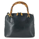 GUCCI Bamboo Hand Bag Leather 2way Black Gold 000 2122 0290 Auth 169514-13