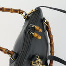 GUCCI Bamboo Hand Bag Leather 2way Black Gold 000 2122 0290 Auth 169514-6