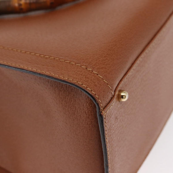 GUCCI Bamboo Hand Bag Leather Brown Gold 002 123 0260 Auth 169515
