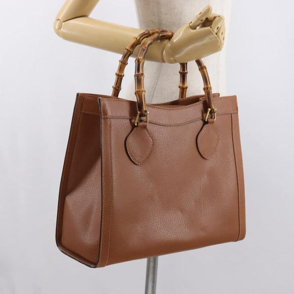 GUCCI Bamboo Hand Bag Leather Brown Gold 002 123 0260 Auth 169515