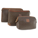 CELINE Macadam Canvas Clutch Bag PVC Leather 3 Set Brown Auth 169517-1