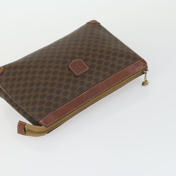 CELINE Macadam Canvas Clutch Bag PVC Leather 3 Set Brown Auth 169517