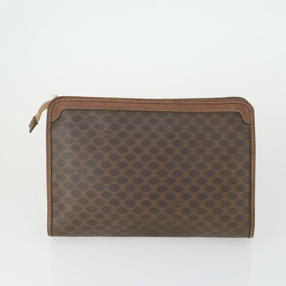 CELINE Macadam Canvas Clutch Bag PVC Leather 3 Set Brown Auth 169517