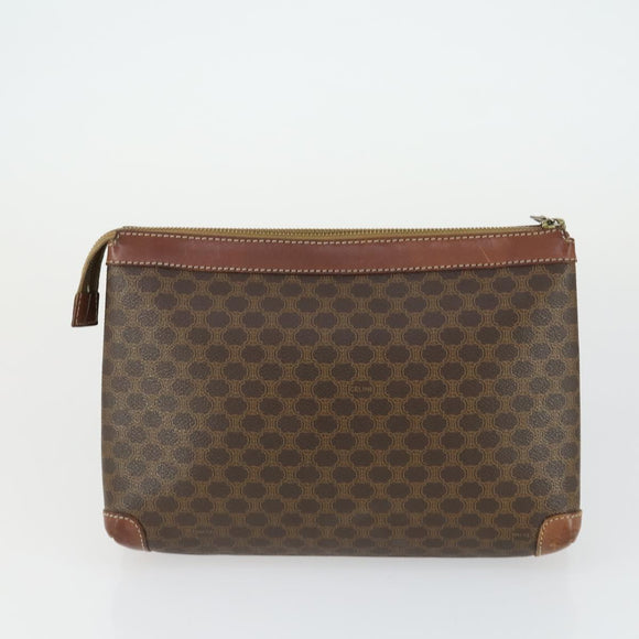 CELINE Macadam Canvas Clutch Bag PVC Leather 3 Set Brown Auth 169517