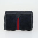 GUCCI Sherry Line Clutch Bag Suede Canvas 2 Set Navy Brown Auth 169518-11