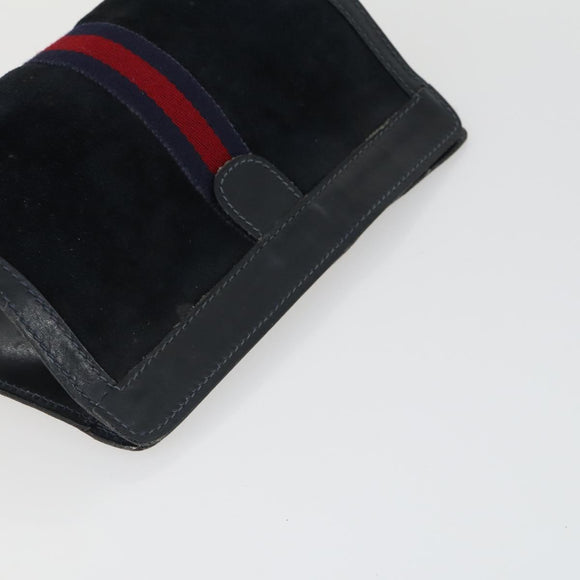 GUCCI Sherry Line Clutch Bag Suede Canvas 2 Set Navy Brown Auth 169518