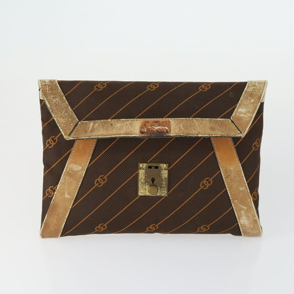 GUCCI Sherry Line Clutch Bag Suede Canvas 2 Set Navy Brown Auth 169518
