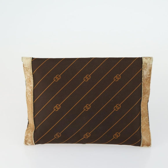 GUCCI Sherry Line Clutch Bag Suede Canvas 2 Set Navy Brown Auth 169518