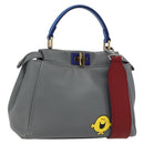 FENDI Peek A Boo Mini Hand Bag Leather 2way Gray Gold Auth 169542-1
