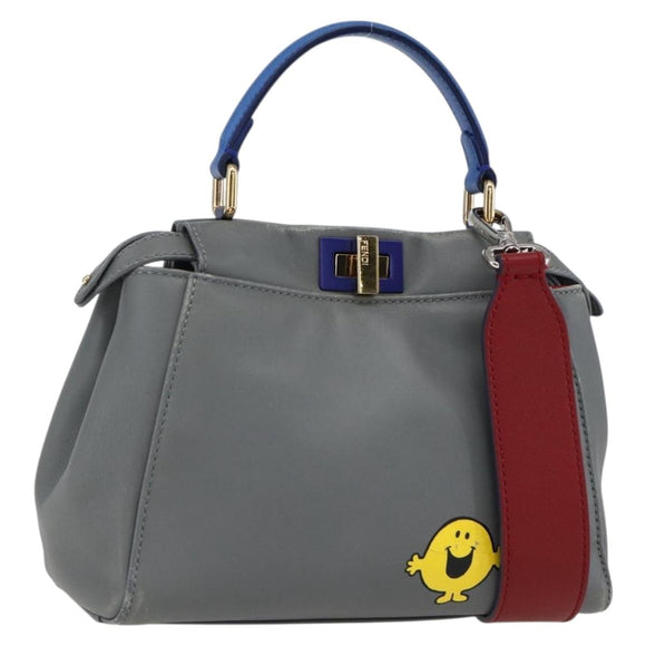 FENDI Peek A Boo Mini Hand Bag Leather 2way Gray Gold Auth 169542