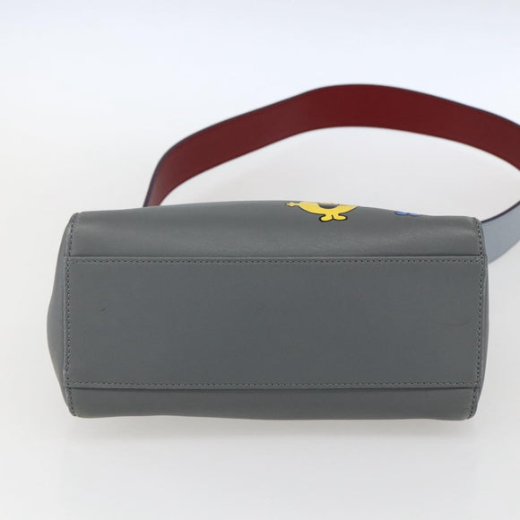 FENDI Peek A Boo Mini Hand Bag Leather 2way Gray Gold Auth 169542