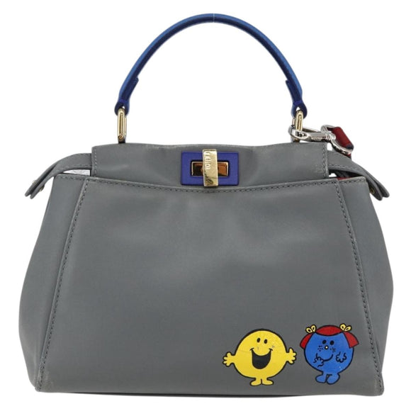 FENDI Peek A Boo Mini Hand Bag Leather 2way Gray Gold Auth 169542