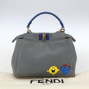 FENDI Peek A Boo Mini Hand Bag Leather 2way Gray Gold Auth 169542-12