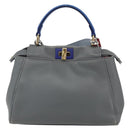 FENDI Peek A Boo Mini Hand Bag Leather 2way Gray Gold Auth 169542-2