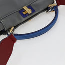 FENDI Peek A Boo Mini Hand Bag Leather 2way Gray Gold Auth 169542-7