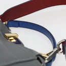 FENDI Peek A Boo Mini Hand Bag Leather 2way Gray Gold Auth 169542-14