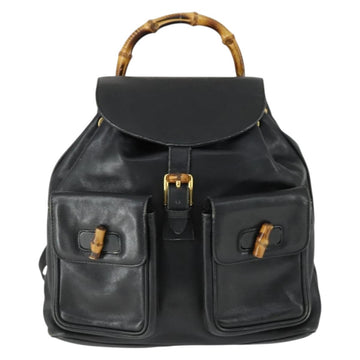 GUCCI Bamboo Backpack Leather Black Gold 003 1998 0016 Auth 169543A - 0