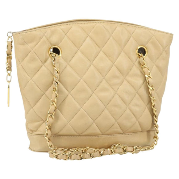 CHANEL Chain Matelasse Shoulder Bag Leather Beige Gold CC Auth 169546