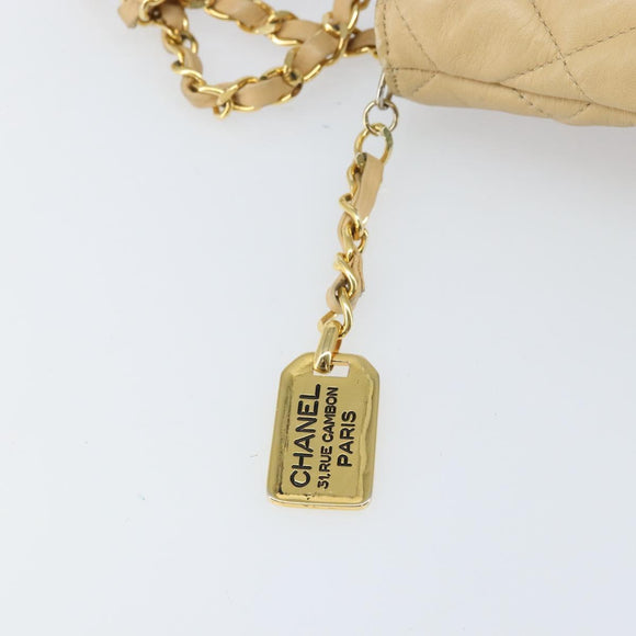 CHANEL Chain Matelasse Shoulder Bag Leather Beige Gold CC Auth 169546