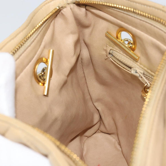 CHANEL Chain Matelasse Shoulder Bag Leather Beige Gold CC Auth 169546