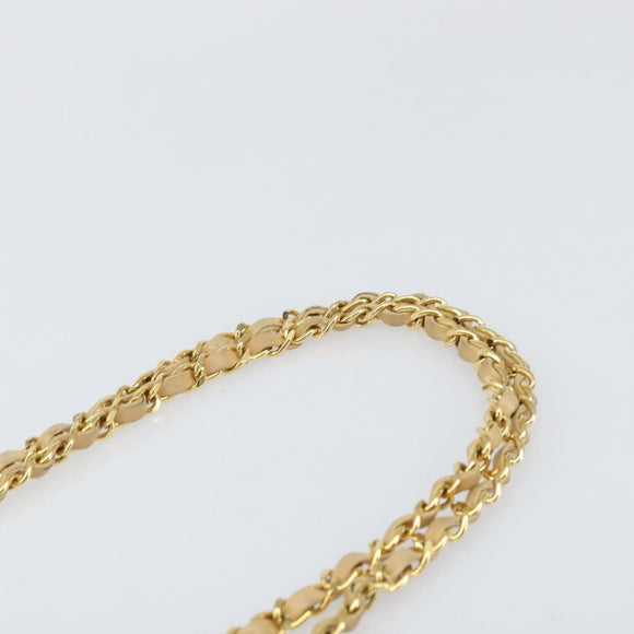 CHANEL Chain Matelasse Shoulder Bag Leather Beige Gold CC Auth 169546