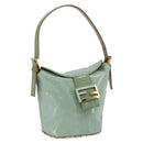 FENDI Zucchino Canvas Mamma Baguette Bag Coated Canvas Gold green Auth 169553A-1