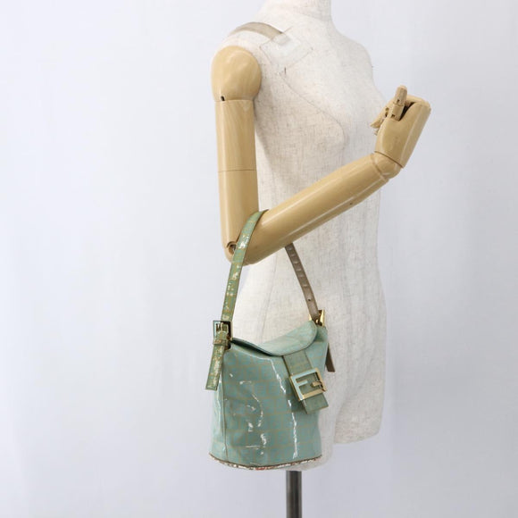 FENDI Zucchino Canvas Mamma Baguette Bag Coated Canvas Gold green Auth 169553A