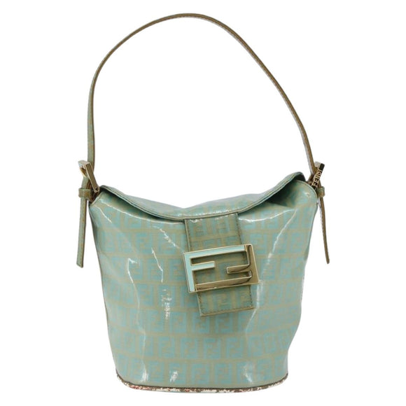 FENDI Zucchino Canvas Mamma Baguette Bag Coated Canvas Gold green Auth 169553A