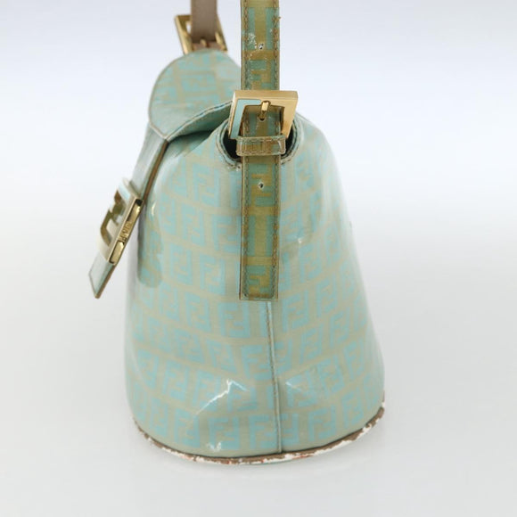 FENDI Zucchino Canvas Mamma Baguette Bag Coated Canvas Gold green Auth 169553A