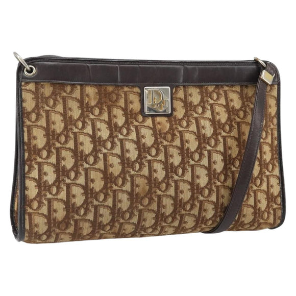 Christian Dior Trotter Canvas Shoulder Bag Beige Gold Auth 169555
