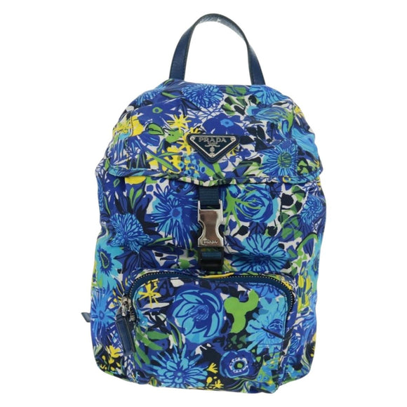 PRADA Rugzak Nylon Lichtblauw Zilver Auth 169566V