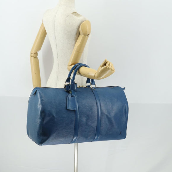 LOUIS VUITTON Epi Keepall 50 Boston Bag Blue M42965 LV Auth 169569